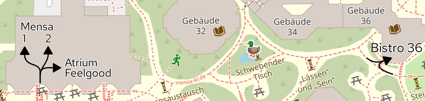Lageplan der Mensa auf dem Campus Kaiserslautern der RPTU Kaiserslautern-Landau