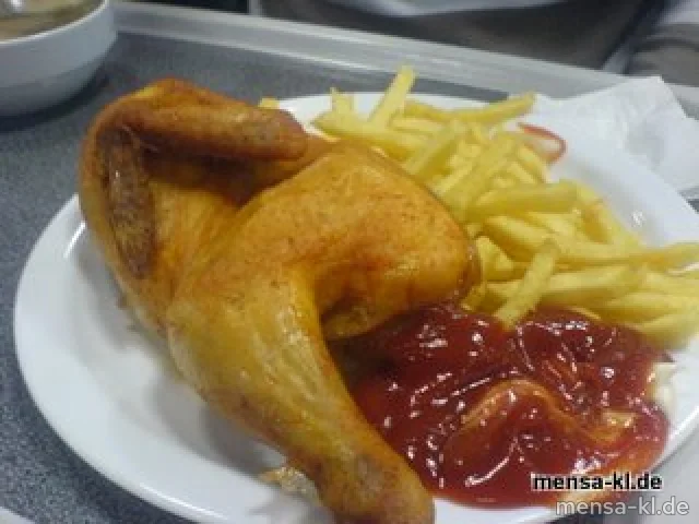 1/2 Brathähnchen mit Pommes-Frites und Salat