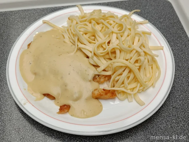 Gegrilltes Schollenfilet (Fi,Gl) mit Limetten-Dill-Soße (Gl,La), Tagliatelle (1,Gl,Ei) und einen Beilagensalat nach Wahl