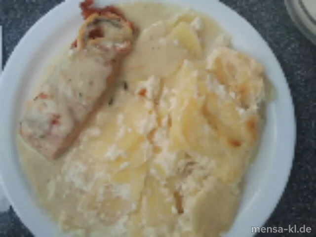 Frisches Lachsfilet (F) mit Kartoffelgratin (1,2)
