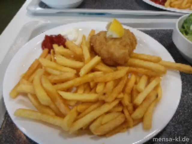 Hähnchen-Cordon-bleu mit Truthahnschinken und Käse gefüllt (1,2,3,Gl,La,G), Pommes frites und Salat