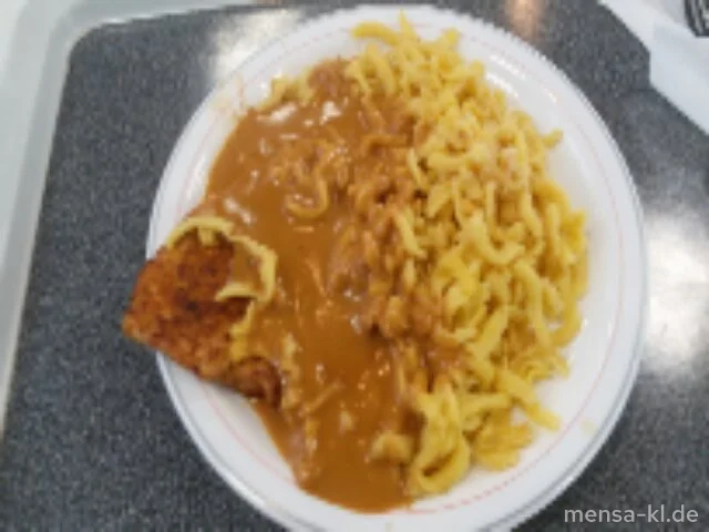 Truthahnsteak (Gl,G) mit Rahmsoße (Gl,La,Sf) und Butterspätzle (Gl,Ei,La)