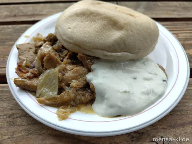 Planted.chicken Gyros-Art mit veganem Tzatziki (Sf, Dönerbrot (Gl,Se) und Krautsalat (1,5,Sw,Sf)