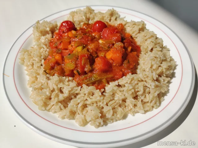 Gemüse Jambalaya (Gl,Sl) mit Naturreis und Rote-Beete-Salat (5,Sw)