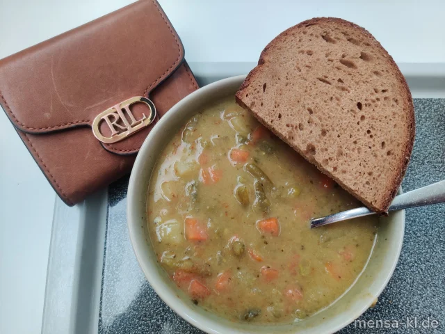 Gemüseeintopf (Gl,Sl), dazu eine Scheibe Bauernbrot (Gl)