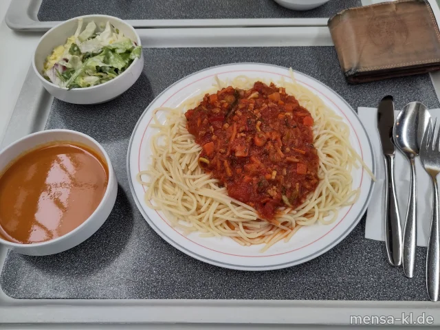 Spaghetti (1,Gl) mit Sojabolognese (Sl,So) und Salat