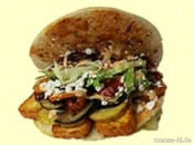 Vegetarisches Halloumi-Sandwich (V) mit Gemüse <a href="https://goo.gl/maps/NU7aJQFQwNAhdiGN6">[➡️ Davenportplatz 4]</a>