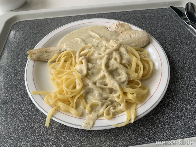 Gegrilltes Zanderfilet (Fi) mit Limetten-Dill-Soße (Gl,La), Pasta (Gl,Ei) und ein Beilagensalat nach Wahl