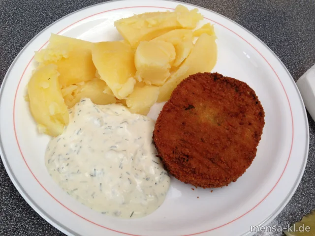 Gemüsekrustie (2,V) mit Joghurt-Remoulade (1,V), Dampfkartoffeln (V) und Salat (V)