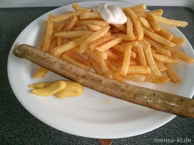 Tofu-Bratwurst (V) mit Pommes-Frites (V) und Salat (V)