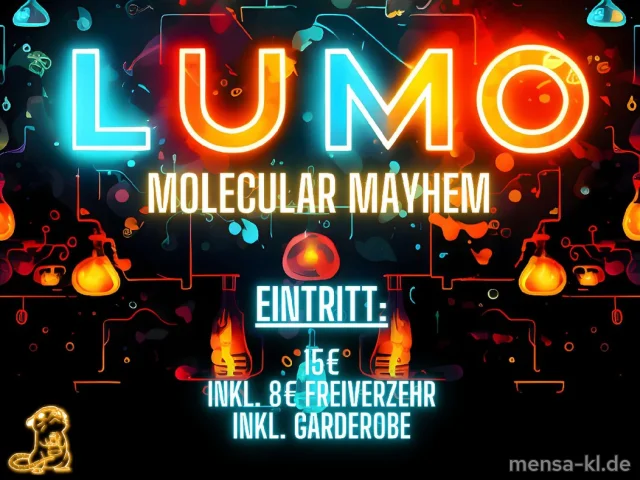 Kartenvorverkauf für die LUMO [18. Januar] um 11-14 Uhr beim Amphitheater. Eintritt 15€, inkl. 8€ Freiverzehr und Garderobe. <a href="https://www.instagram.com/p/C1FN2MqtSnS">Details bei @fschemie_rptu_kl</a>