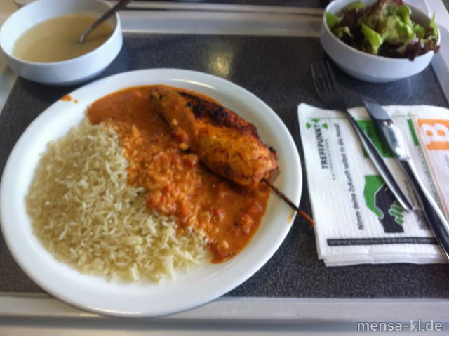 Hähnchenspieß "Tikka Masala" (G) mit Reis und Salat