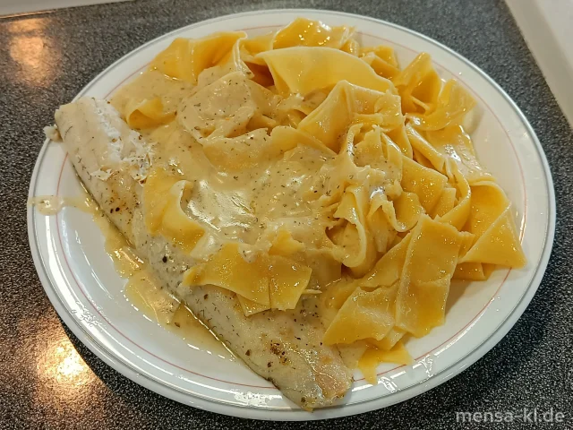 Gegrilltes Zanderfilet (Fi,La) mit Limetten-Dill-Soße (Gl,La),Pasta und einen Beilagensalat nach Wahl