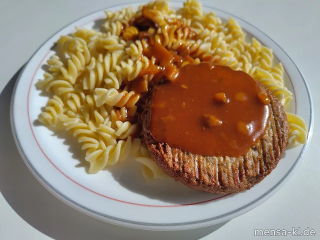 Pilz-Frikadelle (Gl) "Jäger Art", High Protein Fusilli (Gl) und Salat
