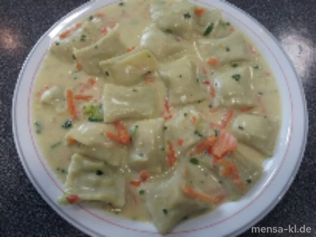 Gemüse-Maultaschen (Gl,Ei,La,Sl,V) in Kräuter-Rahmsoße (Gl,La,V)