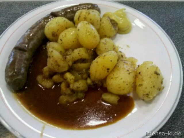 Grobe Wildschwein-Bratwurst mit Majorankartoffeln
