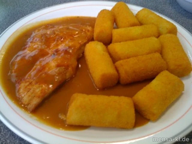 Truthahnsteak mit Rahmsoße und Kroketten (1)