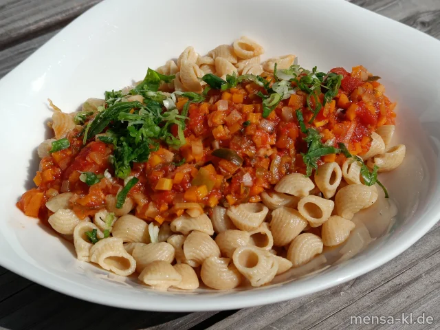 Vollkorn-Boccolini (Gl,V,V+) mit veganer Gemüsebolognese (Nu,Sl,V,V+)