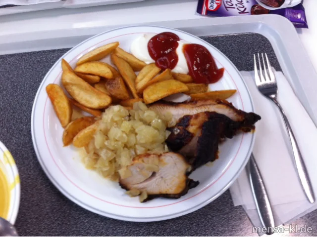 Honey Turkey (Truthahnbraten mit Honig-Zwiebel-Chutney) (G) und Potato Wedges
