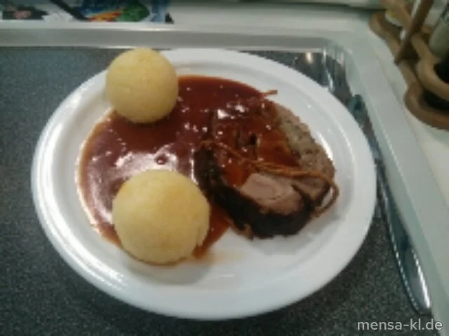 Pfälzer Rollbraten (2,3,4,S) mit Bratensoße (A) und Kartoffelknödel (5)