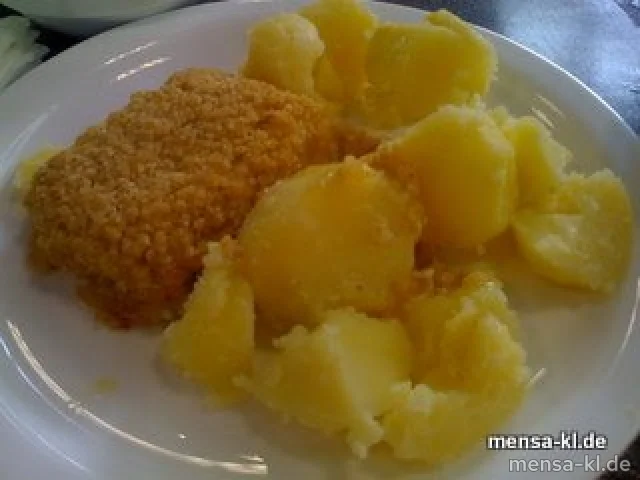 Seelachsfilet "Bordelaise" mit Kräuterauflage, Dampfkartoffeln und Salat