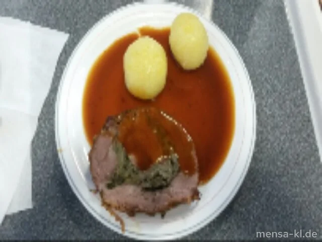 Pfälzer Rollbraten (2,3,4,S) mit brauner Soße (A) und Kartoffelknödel (5)