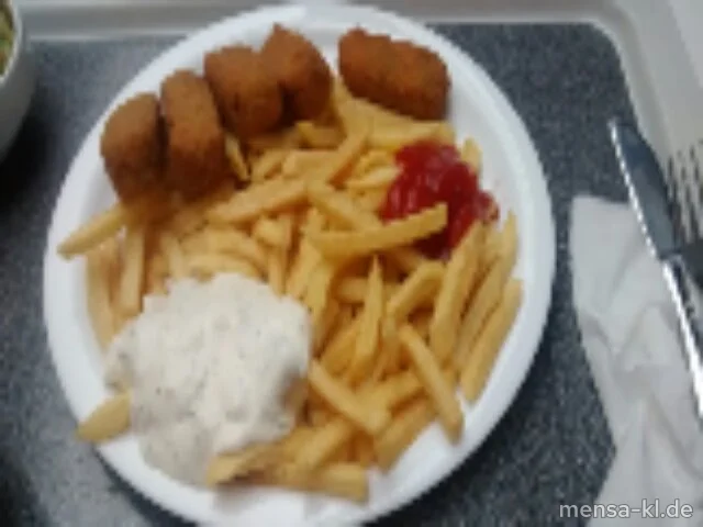Gemüsestäbchen (V) mit Dill-Remouladen-Dip (1,9,V), Pommes frites (V) und Salat (V)