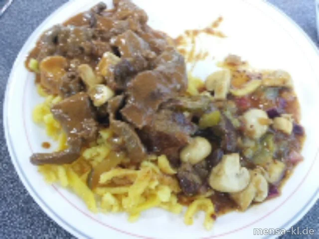 "Süßes" Rindergeschnetzeltes (R,A), dazu frische Spätzle
