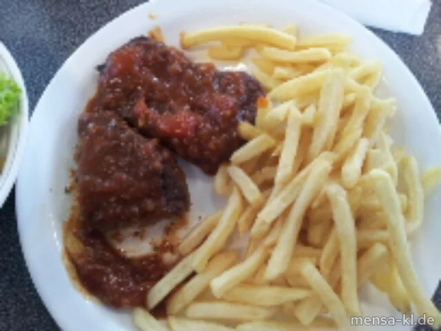 Zwei Lamm-Hacksteaks (L) "Provencial" mit Pommes-Frites