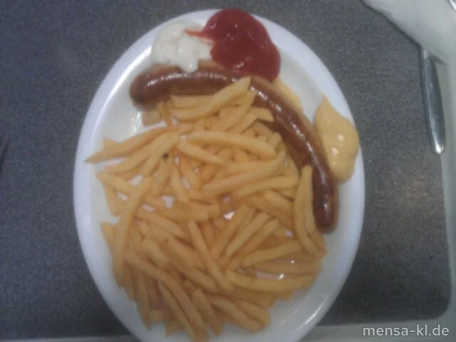 Mediterrane Grillbratwurst (2,3,4,8,R,S) mit Pommes frites