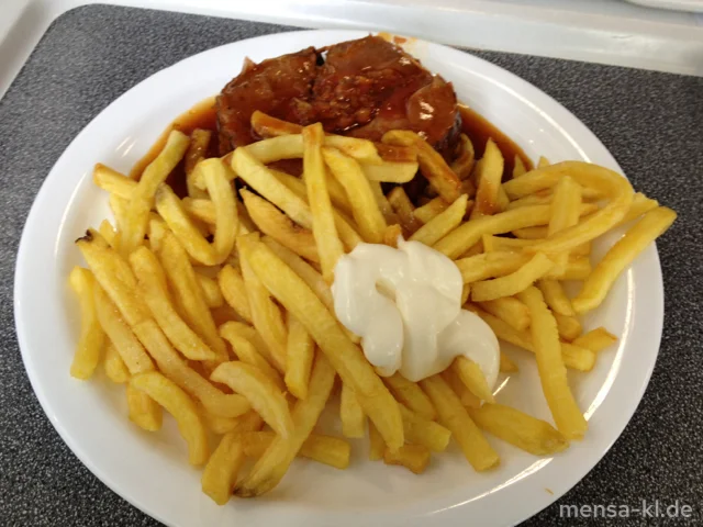 Pfälzer Spießbraten (2,3,4,S) mit Pommes-Frites