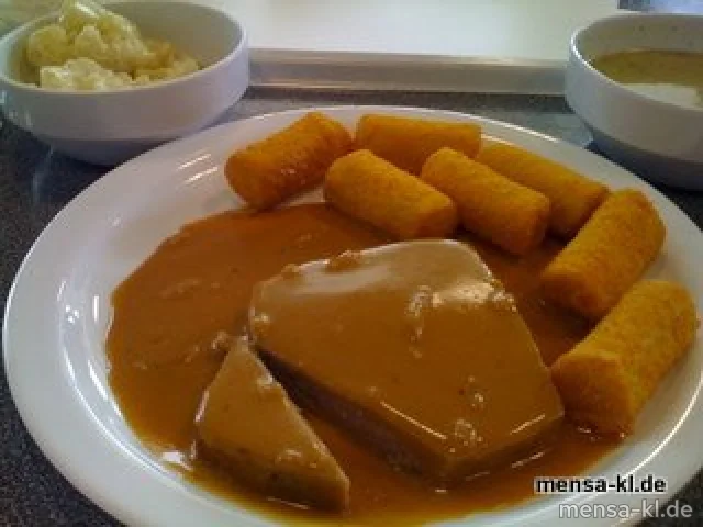 Hackbraten (S/3/4) mit Rahmsoße, Kroketten (1) und Blumenkohlgemüse