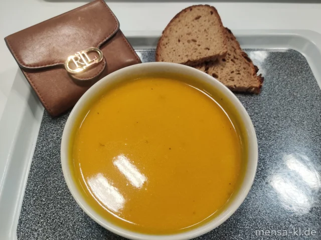 Kürbissuppe (Gl), dazu Bauernbrot (Gl)