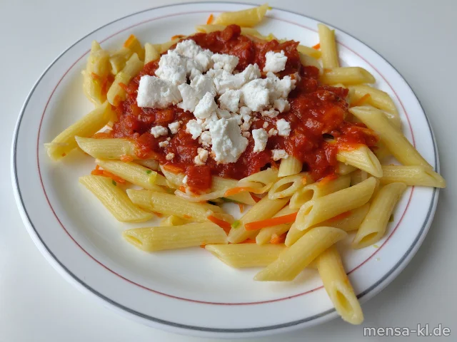 Gemüsenudeln (Gl,Sl), veganer Käse Greek Style und Salat