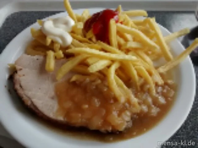 Honey Turkey (Truthahnbraten mit Honig-Zwiebel-Chutney) (G) mit Pommes frites (Lfrei)