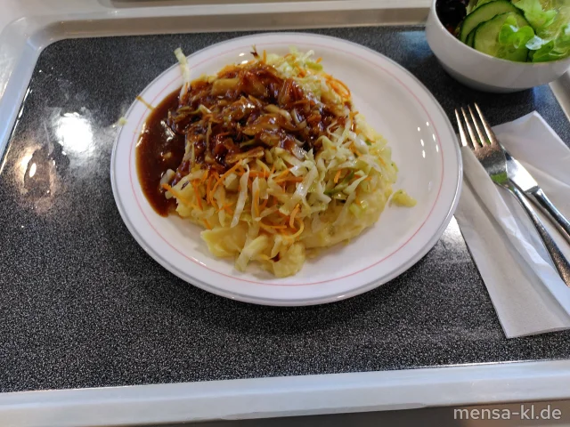 Ofen Spitzkohl mit Honig-Senfsoße und Kartoffelstampf (5,La,Sw,Sf), dazu einen Beilagensalat nach Wahl