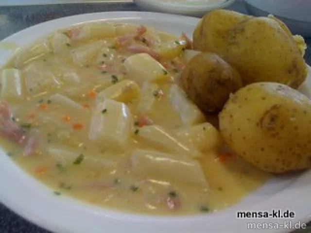 Ragout von frischem Pfälzer Spargel mit Sauce Hollandaise und Schinkenstreifen (S/2/3), "PELLISSIMO" und Salat