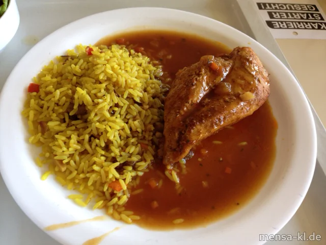Hähnchenbrustfilet "Ras el Hanout" (G,Lfrei) mit orientalischem Reis (Lfrei) und Salat (Lfrei)