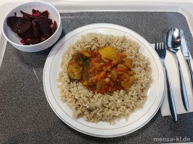 Gemüse Jambalaya (Sl) mit Naturreis und Rote-Beete-Salat