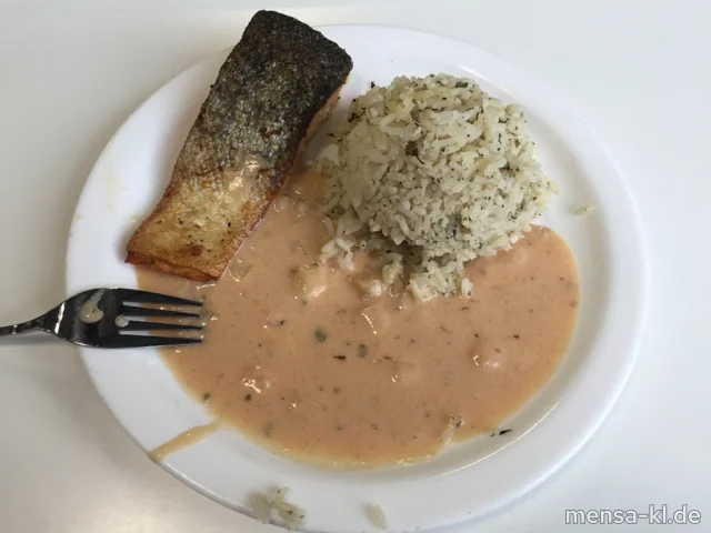 Lachsfilet (Fi) mit Café de Paris (Gl,La) und Kräuterreis