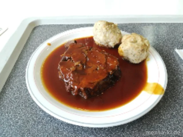 Rinderrollbraten (R) mit Bratensoße (Gl,Sf,R) Weckknödel (Gl,Ei,La)