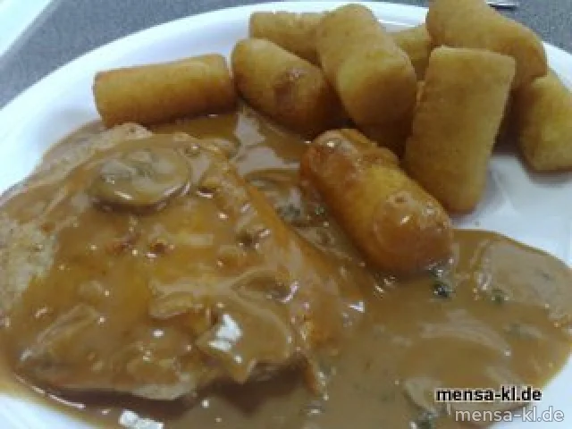 Truthahnsteak mit Pfeffer-Rahmsoße und Kroketten (1)