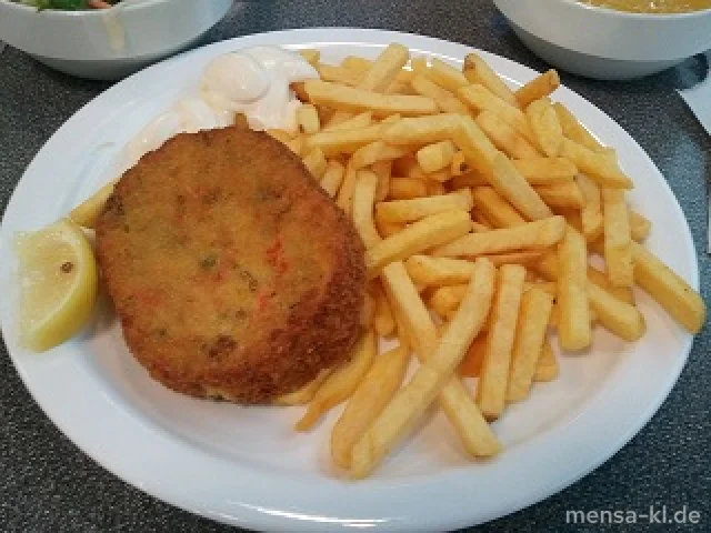 Gemüseschnitzel mit Pommes-Frites und Salat