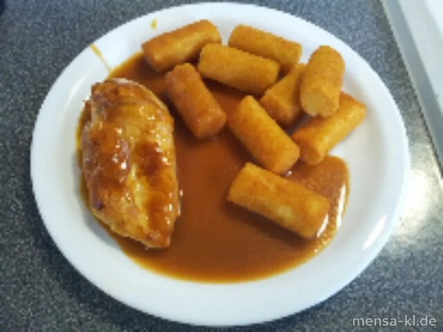 Hähnchenbrustfilet (G) mit Orangensoße und Kroketten (1)