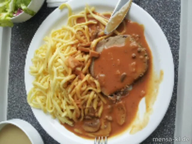 Brasilianischer Rahmbraten (1,2,S) mit Spätzle und Salat