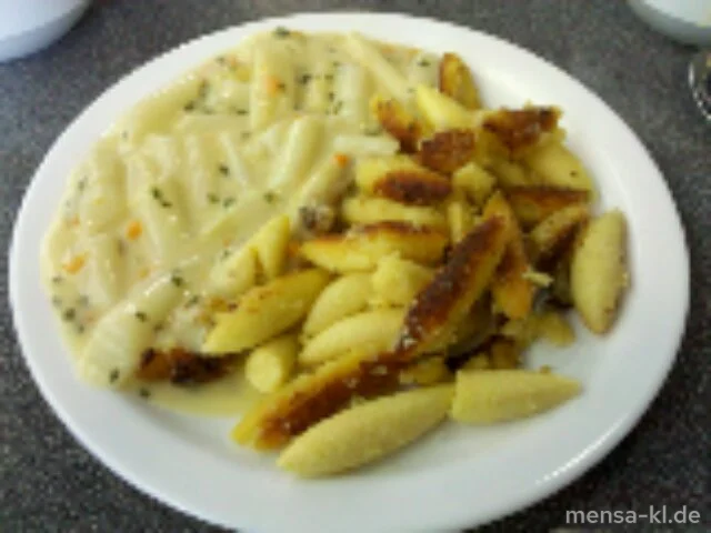 Ragout von frischem Pfälzer Spargel mit Sauce Hollandaise (V), dazu Schupfnudeln (V) und Salat (V)