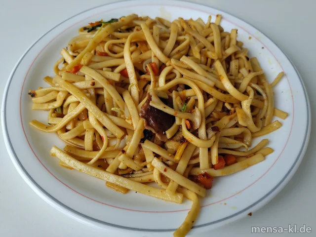 Tagliolini Asia Style mit Tofu, Romanesco, Shiitake, Buchenpilze, Pak Choi, Teriyakisoße und Sesam (1,5,Gl,Sw,Se,So), dazu Salat