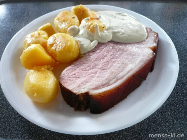 Grillschinken (2,4,S) mit Dijonsenf-Dip und gebackenen Kartoffeln