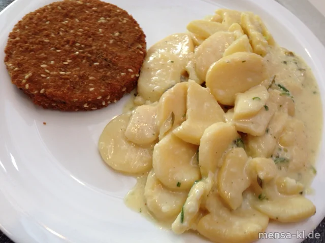 Vollkorn-Pilz-Brätling (2,V) mit Kartoffelsalat (V) und Salat (V)