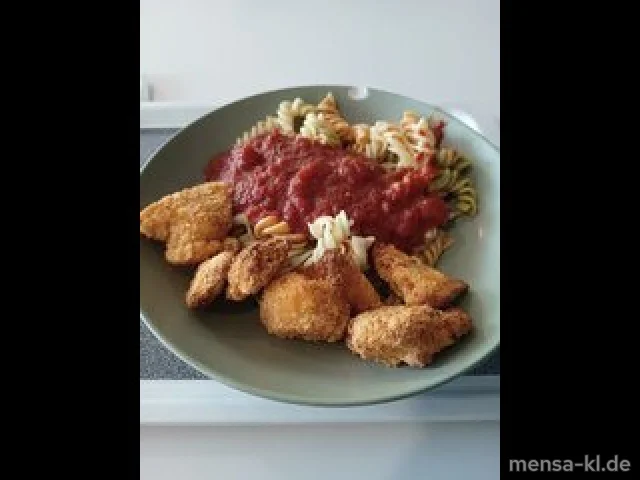 Hähnchen-Chili-Sticks (1,Gl,La,G) mit Fusilli (Gl) und Tomatensoße